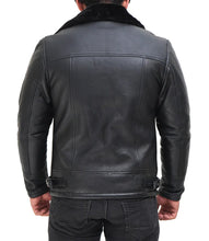 Black Real Leather Mens Shearling Bomber Jacket