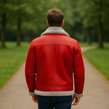 Santa Red Leather Aviator Jacket – Shearling Bomber Coat