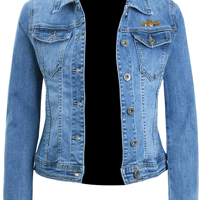 Women Angel Wings Blue Denim Jacket