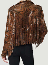 Womens Snake Skin Fringe Leather Jacket